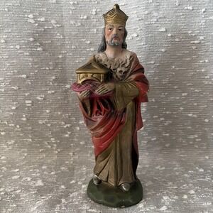 Vintage Nativity Red Wiseman Chalkware Replacement Christmas Figure Japan9" Read